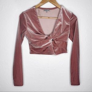 Charlotte Russe | pink velvet long sleeve crop top